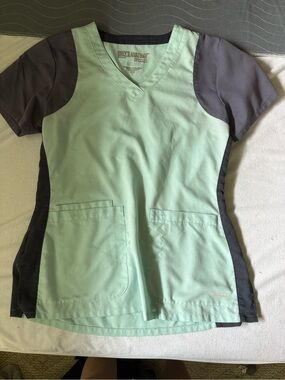 Grey's Anatomy Mint V-Neck Scrub Top with Charcoal Accents